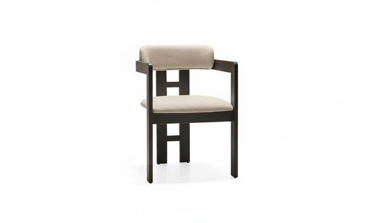 Elegant brown chair made of wood and textile in a modern design.