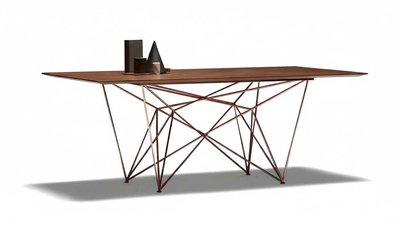 Elegant brown metal dining table in classic design.