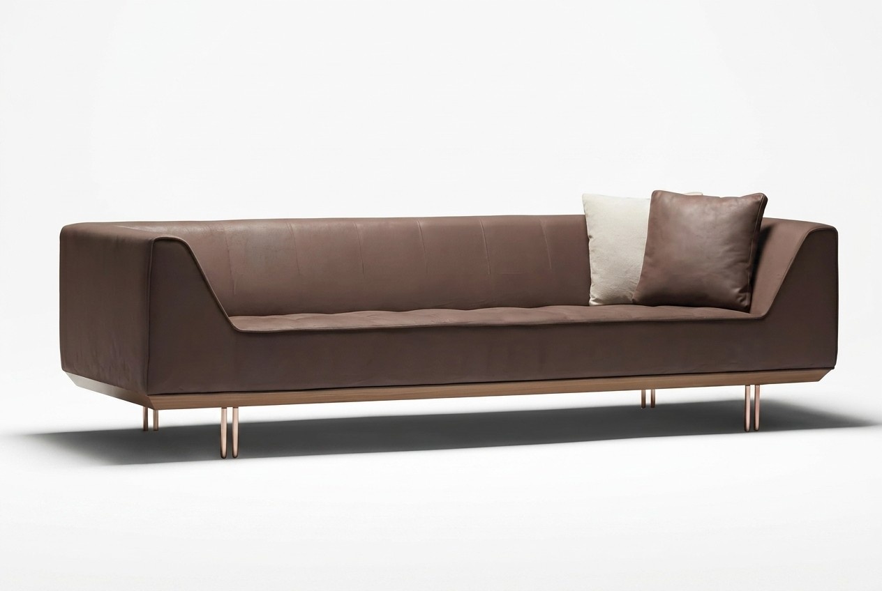 Elegant brown faux leather 3-seater sofa in a modern style.