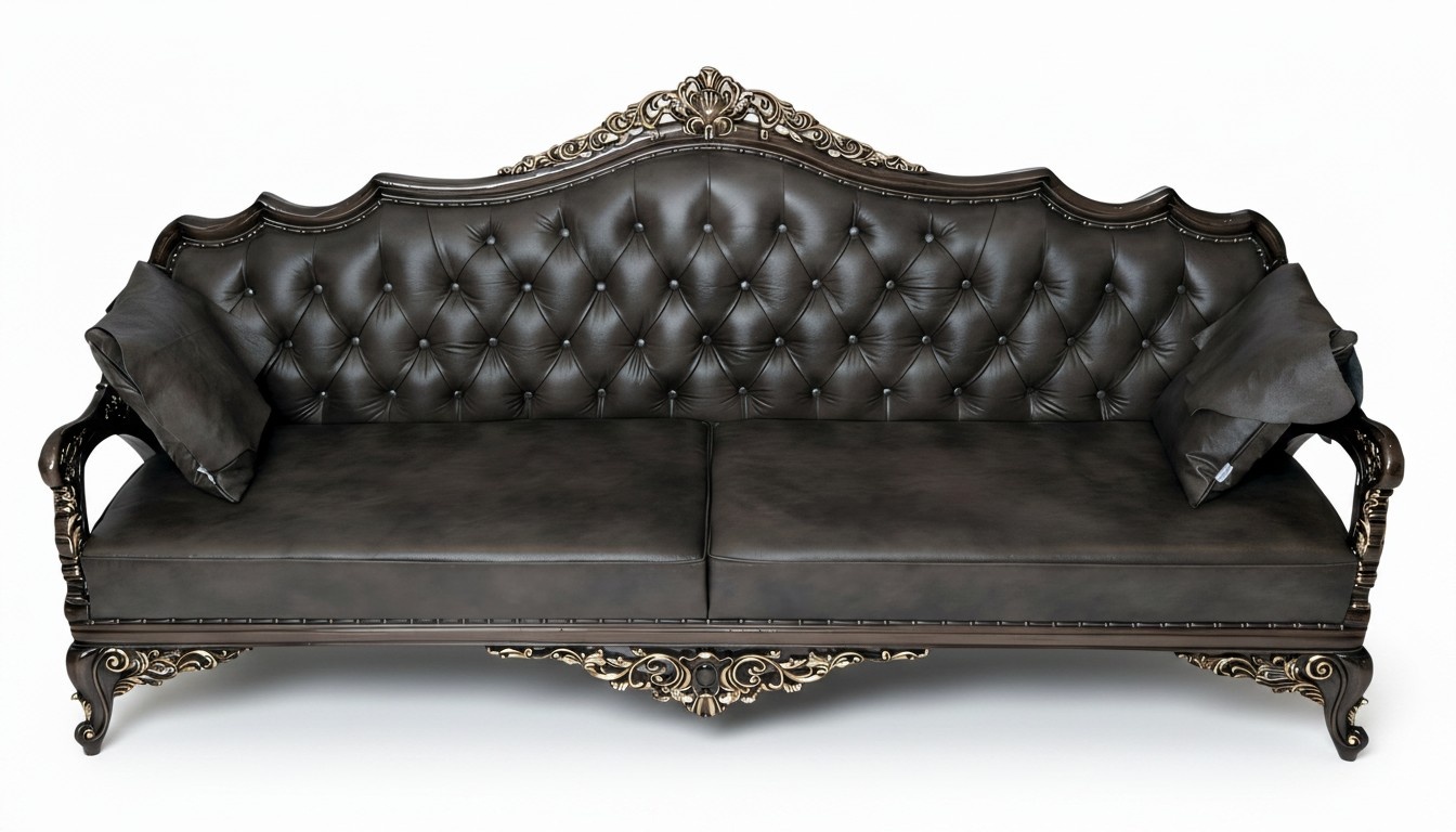 Elegant brown leather sofa for a modern living room.