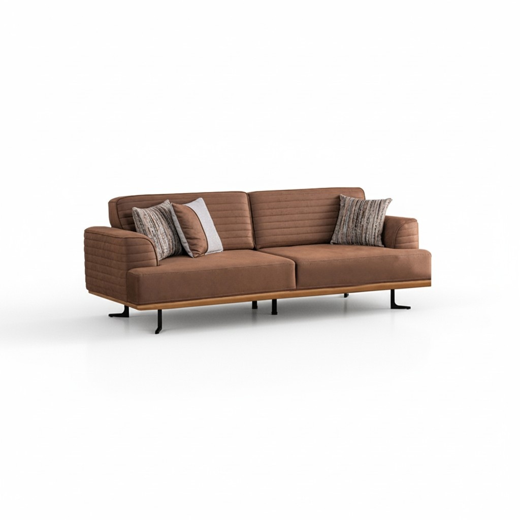 Elegant brown three-seater sofa with modern design for living room