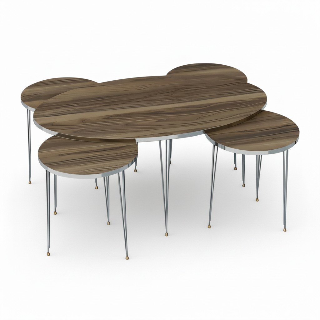 Beige wooden side tables modern elegant set of 4