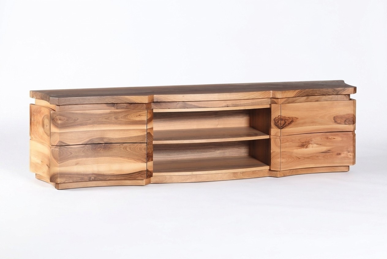 Elegant brown wooden console in a stylish design.