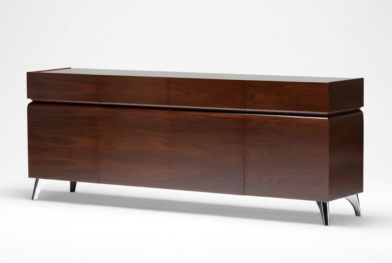 Elegant brown wooden console in a stylish design.