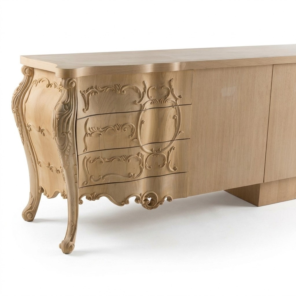 Elegant brown wooden console in a modern style.