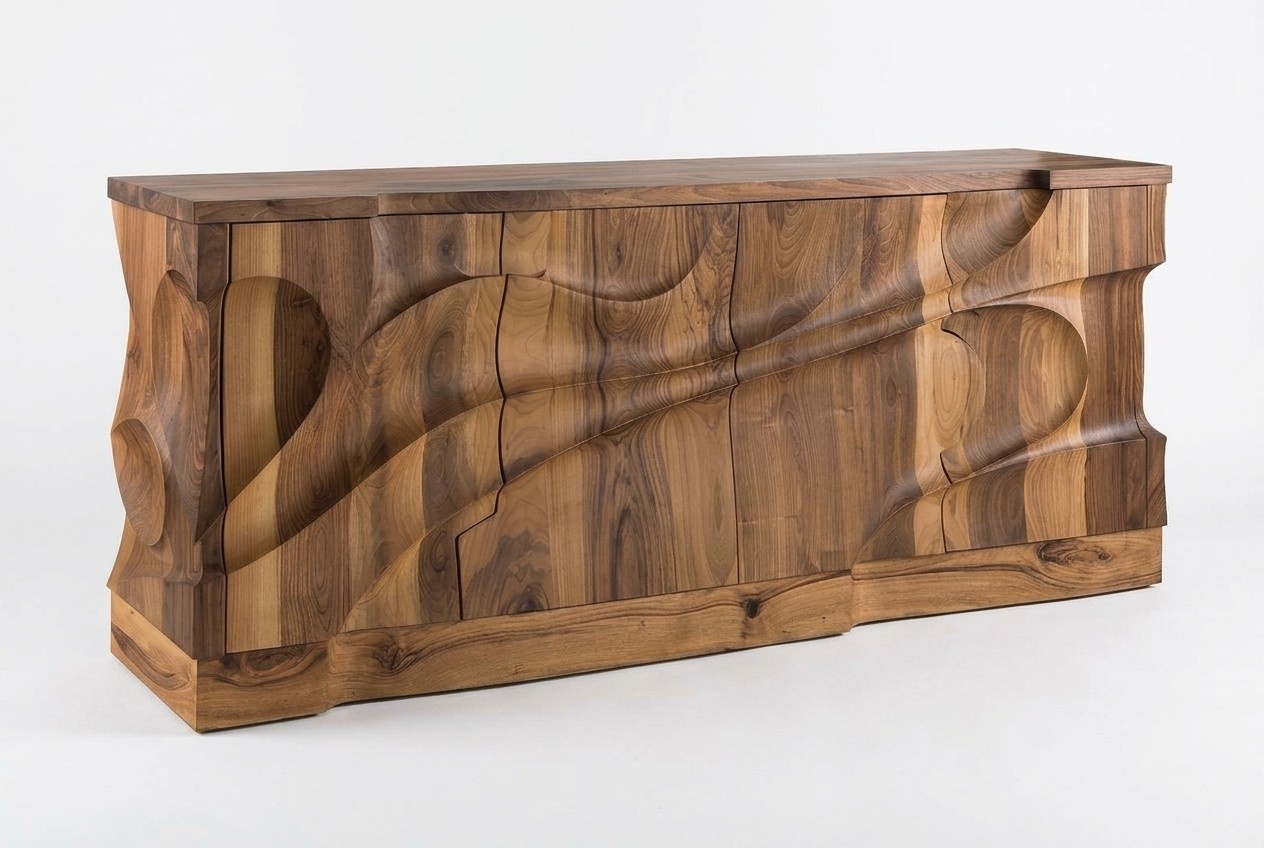 Elegant brown wooden console table in a stylish design.