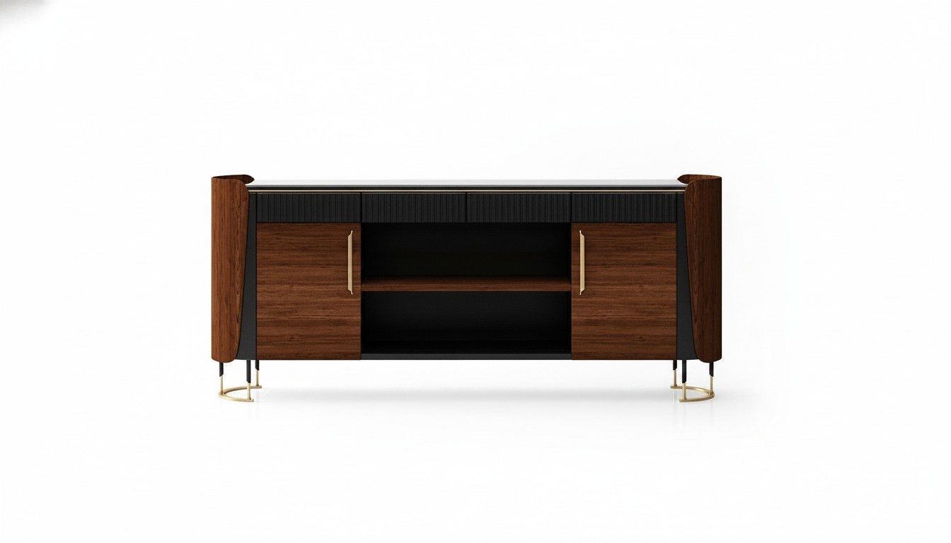 Elegant brown wooden console in a modern design.