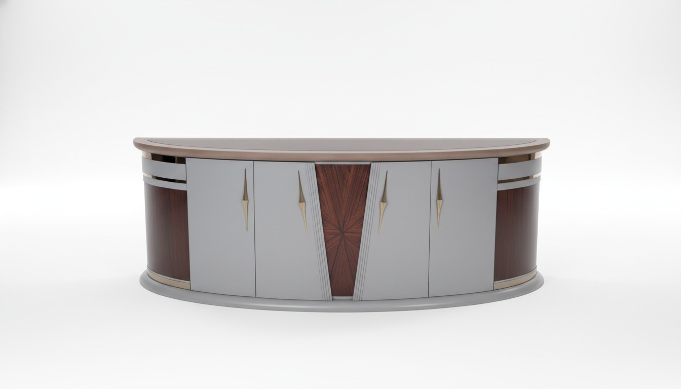 Elegant brown wooden console in a modern design.