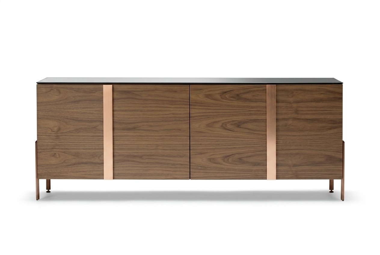Elegant brown wooden console in a stylish design.