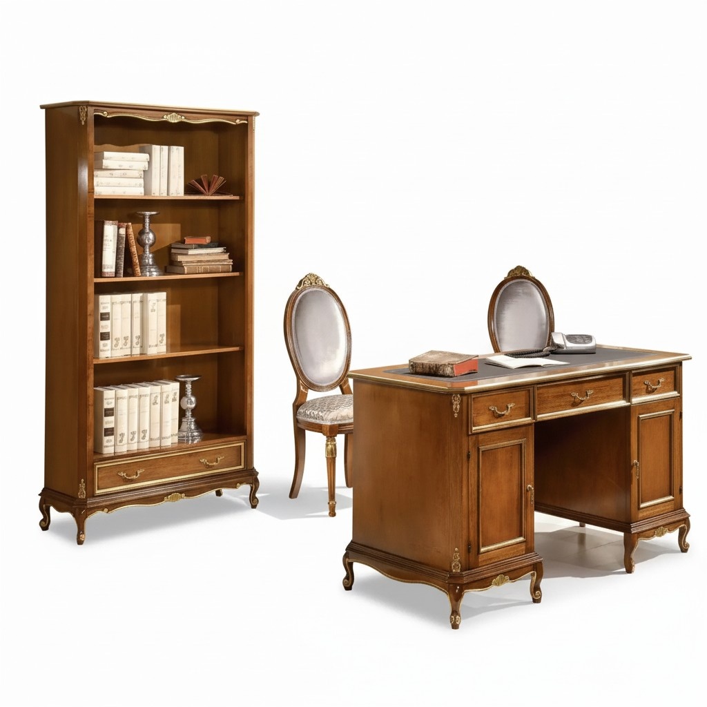 Elegant Brown Wooden Desk Bookcase Office Furniture Sets 2pc. set