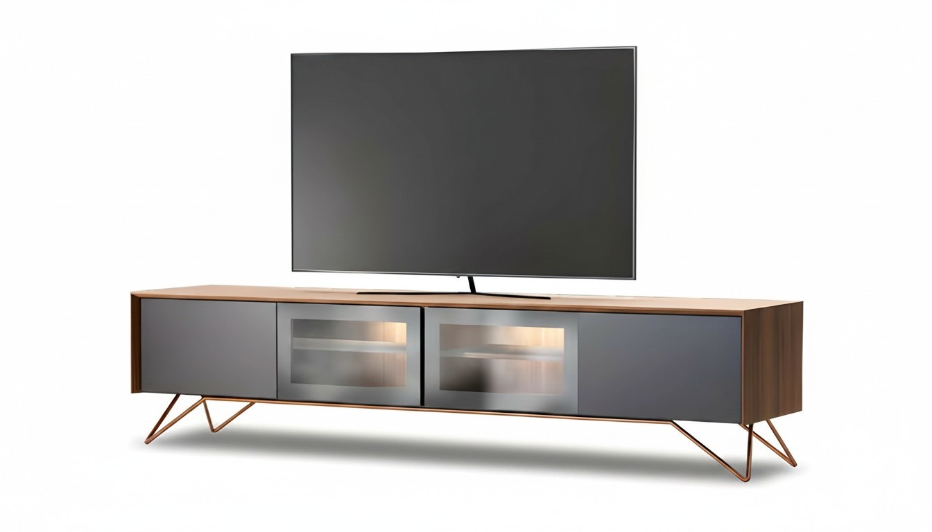 Elegant brown wooden lowboard for a modern living room.