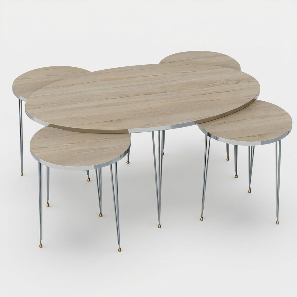 Elegant white wooden table with side tables in modern style