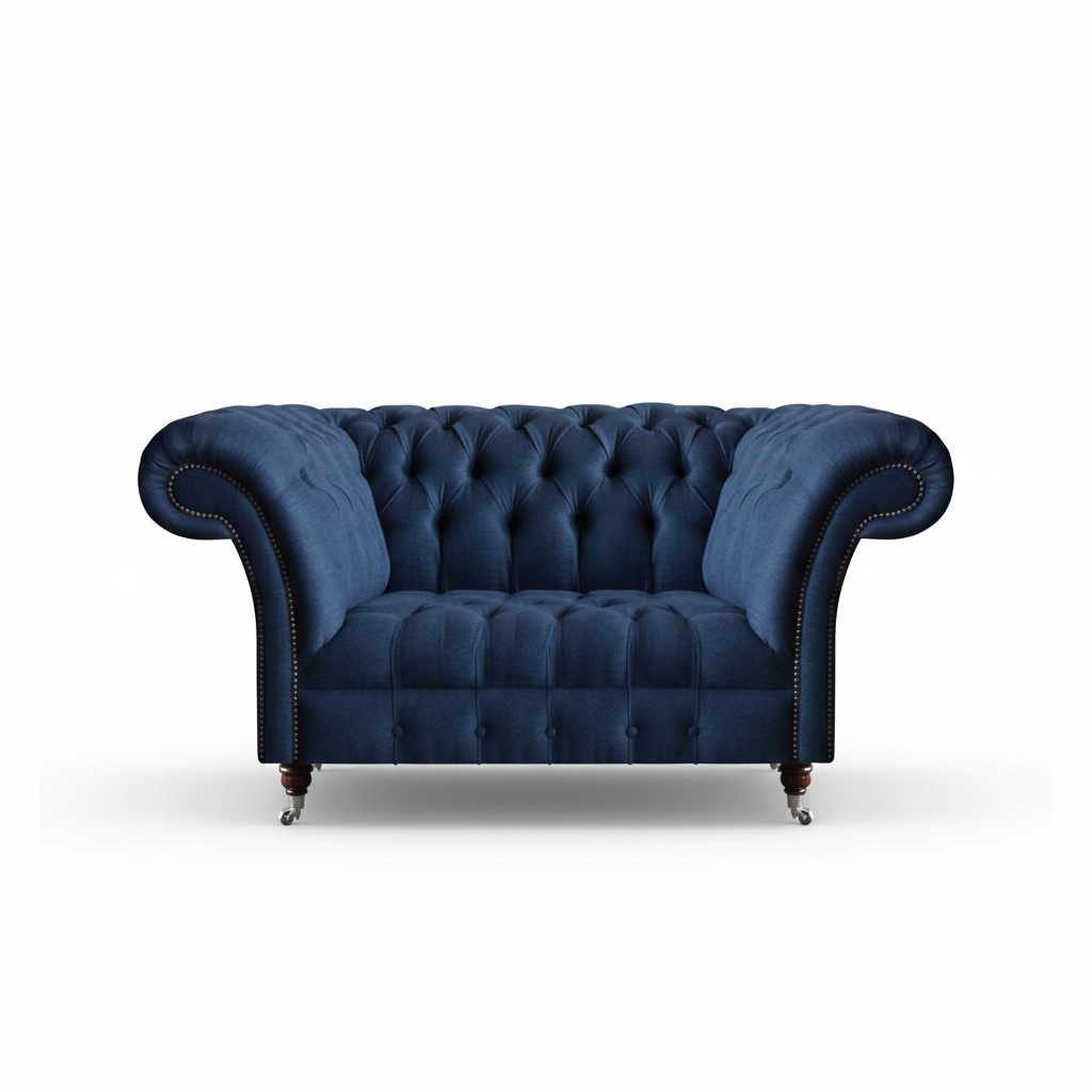 Elegant Chesterfield Two Seater Blue Textile Sofa Living Room Couches