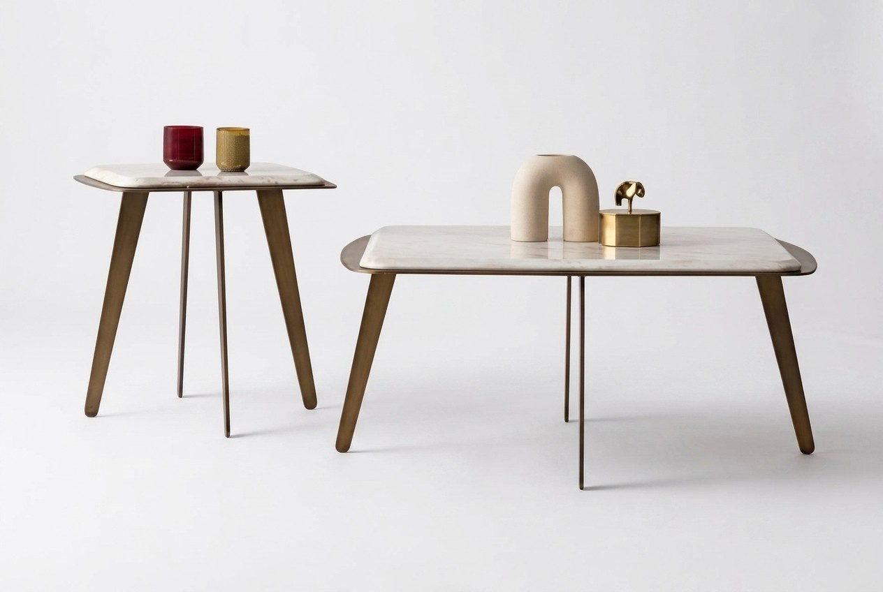 Elegant coffee table with two stylish side tables.
