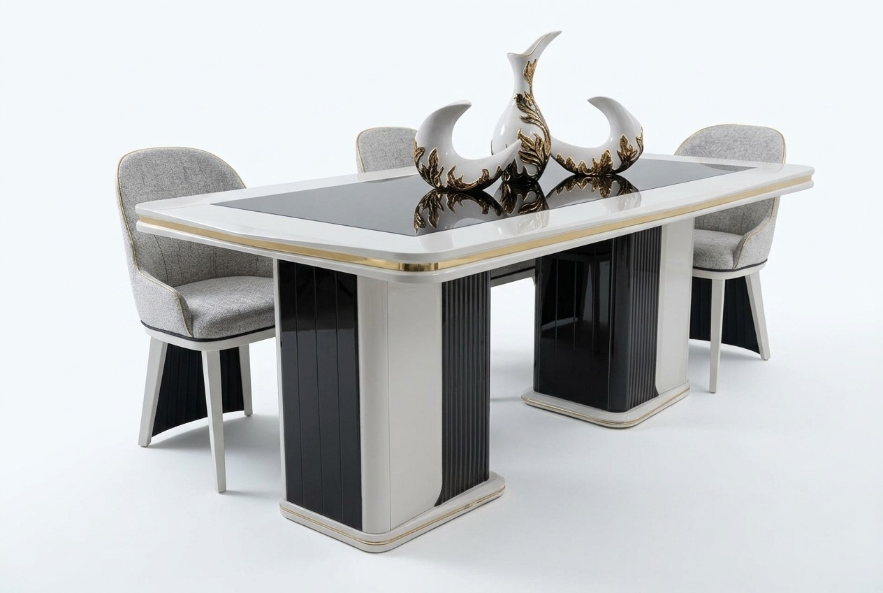 Elegant wooden dining table in beige for a stylish dining room.