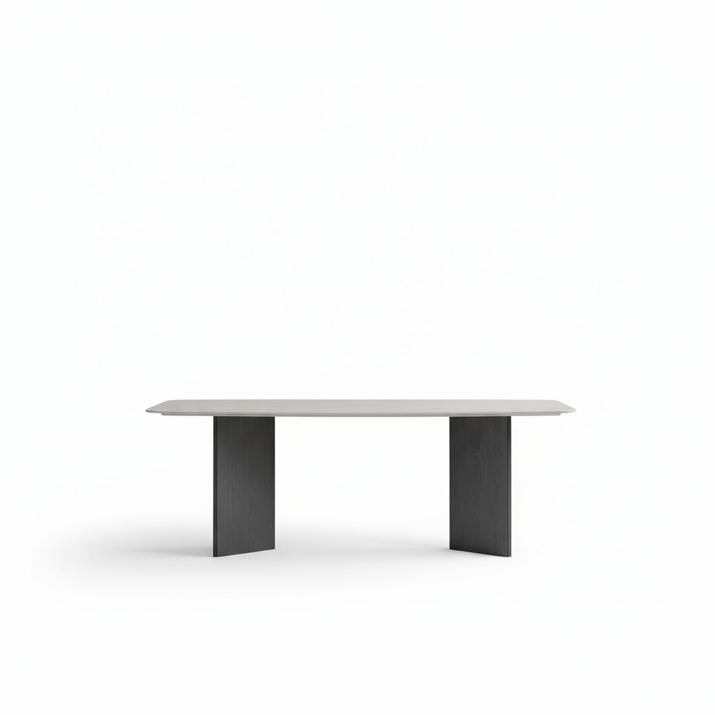Elegant wooden dining table in beige for modern and classic settings.