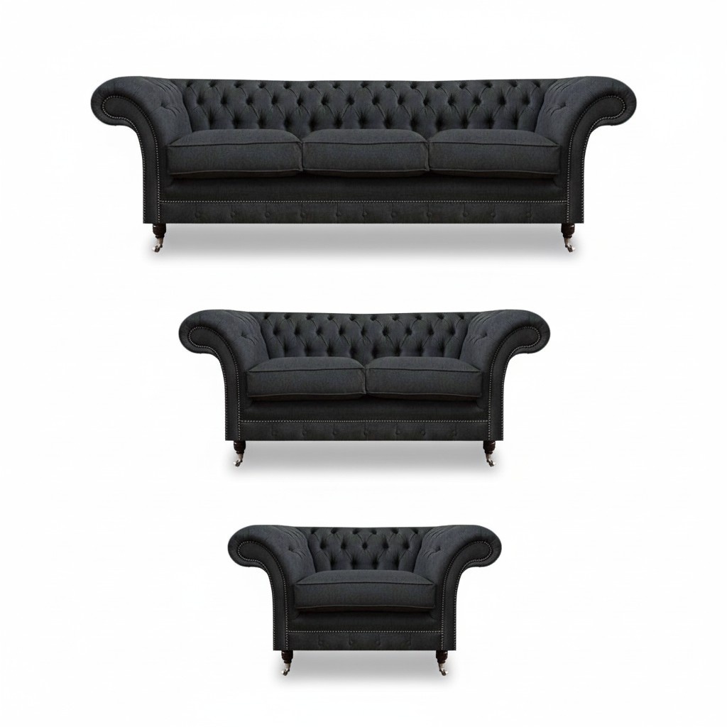 Elegant Gray Chesterfield Living Room Sofas Designer Couch 3-piece Set