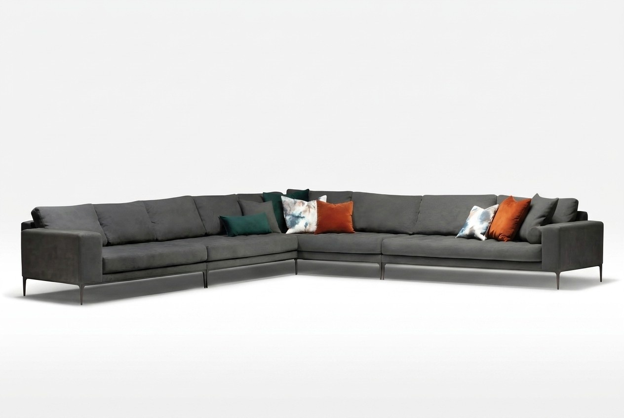 Elegant gray fabric corner sofa, modern and timeless.