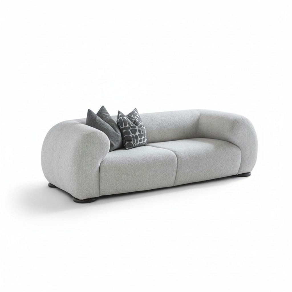 Elegant gray fabric sofa for the living room in a modern style.