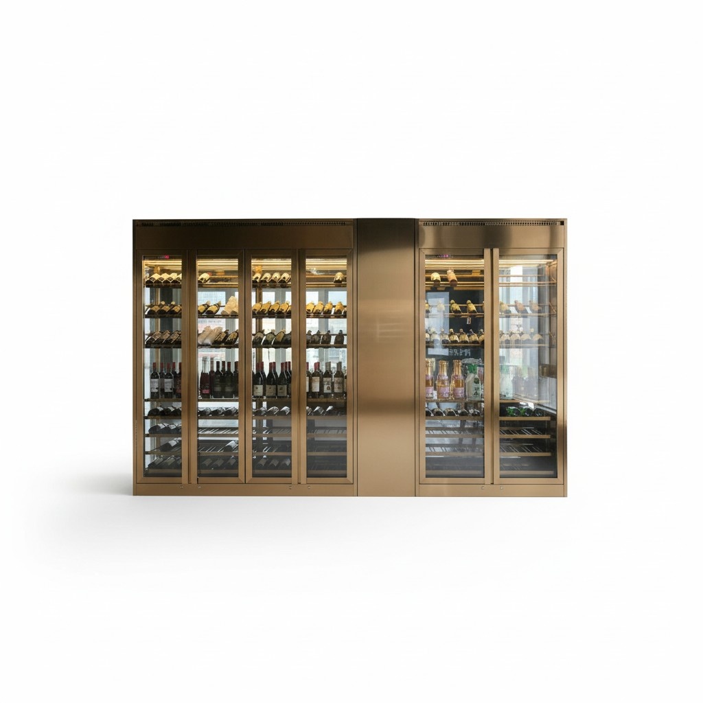 Elegant silver wine cabinet made of stainless steel with modern look