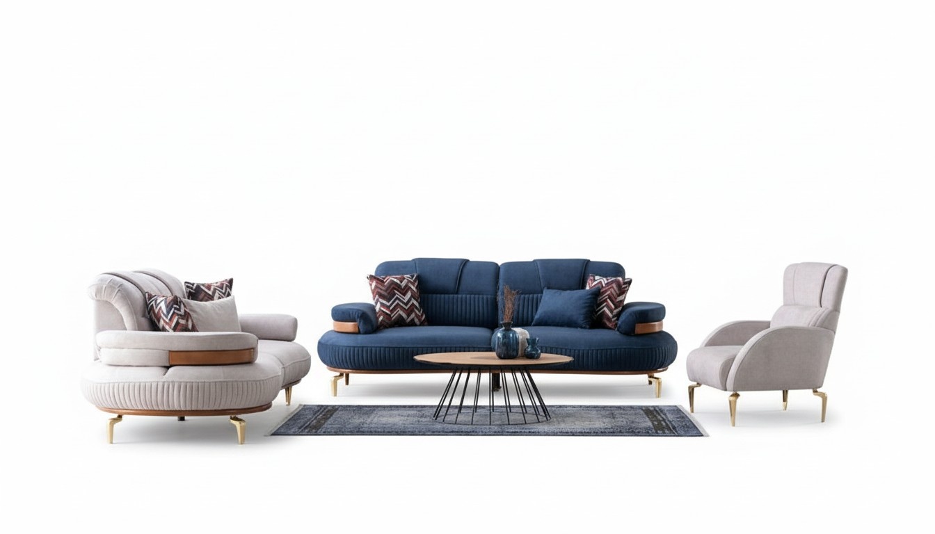 Elegant sofa ensemble 3+3+1 stylish living landscape beige blue seating set