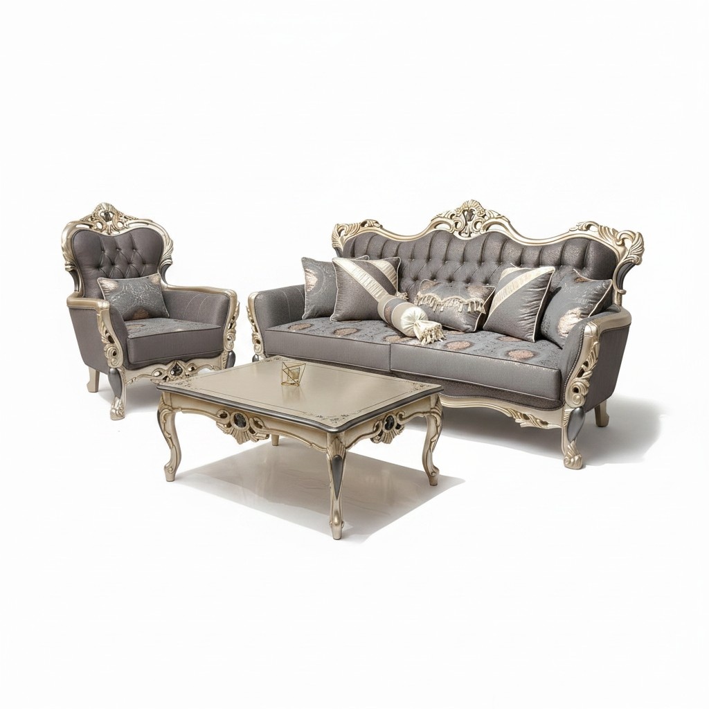 Elegant Sofa with Armchair Sofa Set Grey Relax 2pcs Living Room Furniture