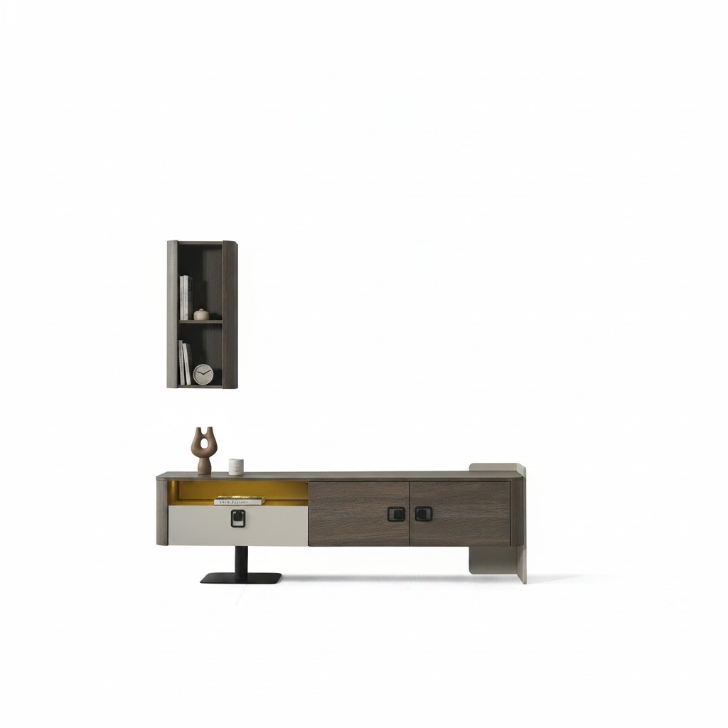 Elegant wooden TV stand in brown for a modern living room.