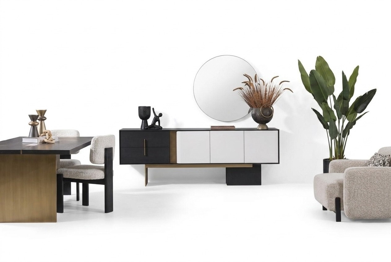 Elegant White 2-Piece Dining Room Set with Sideboard and Mirror