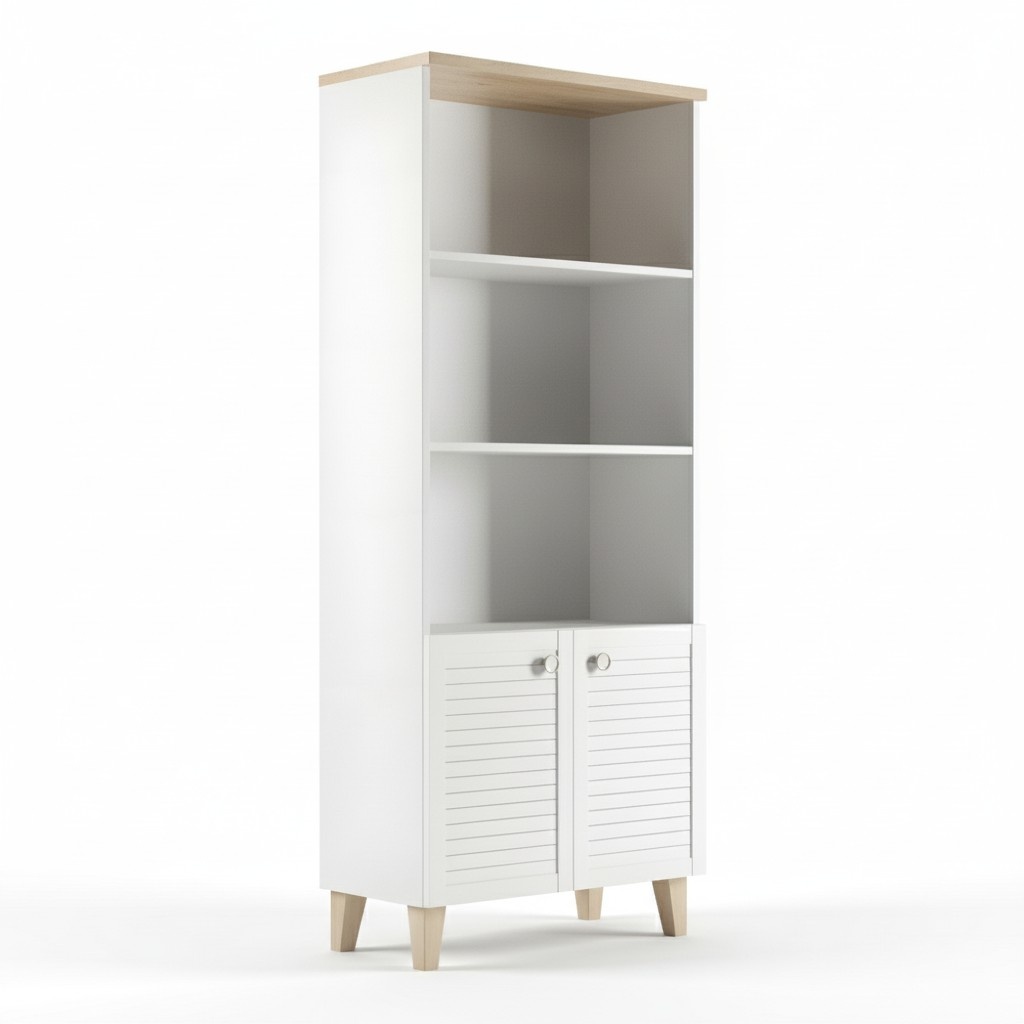 Elegant white wooden bookshelf in a modern style.