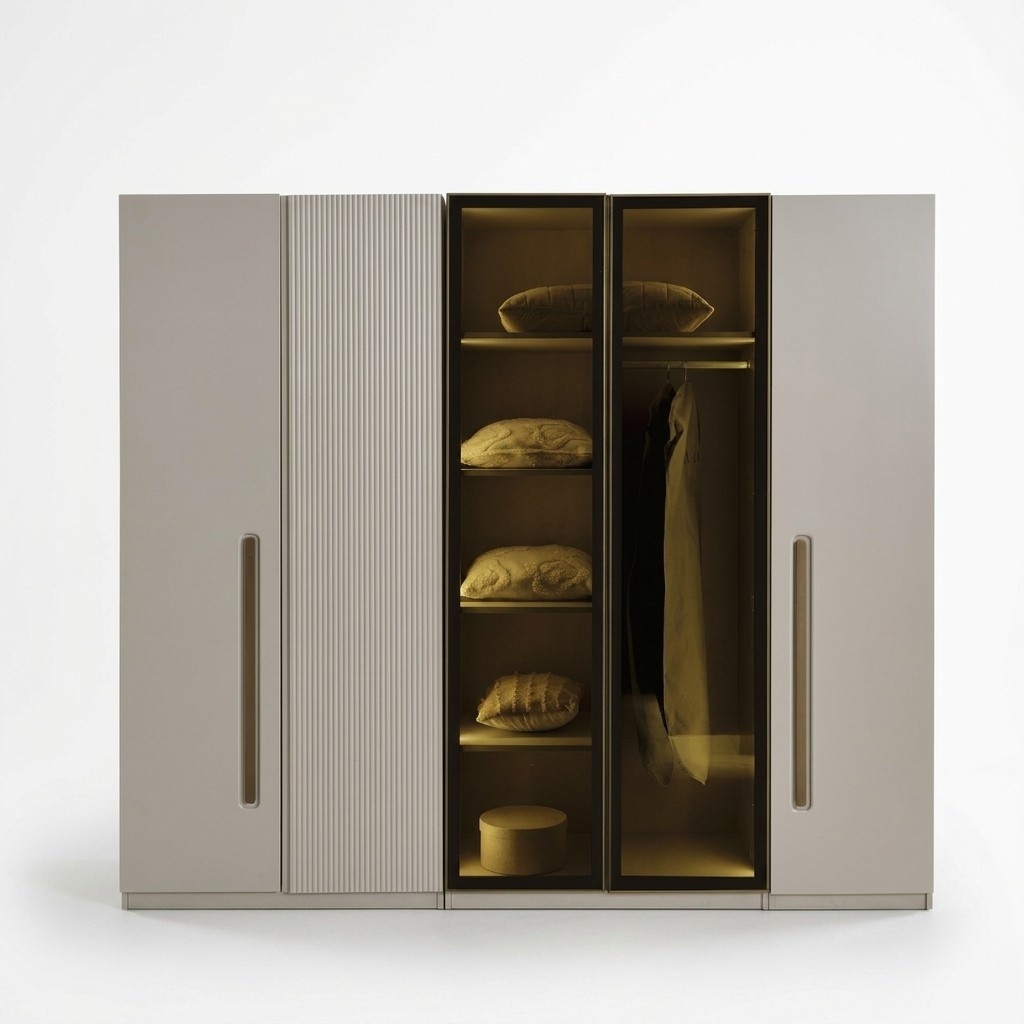 Elegant white wooden wardrobe in classic style.