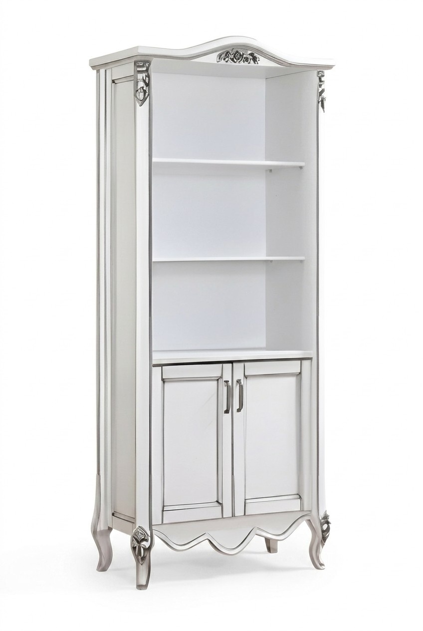 Elegant white wooden bookshelf in classic style