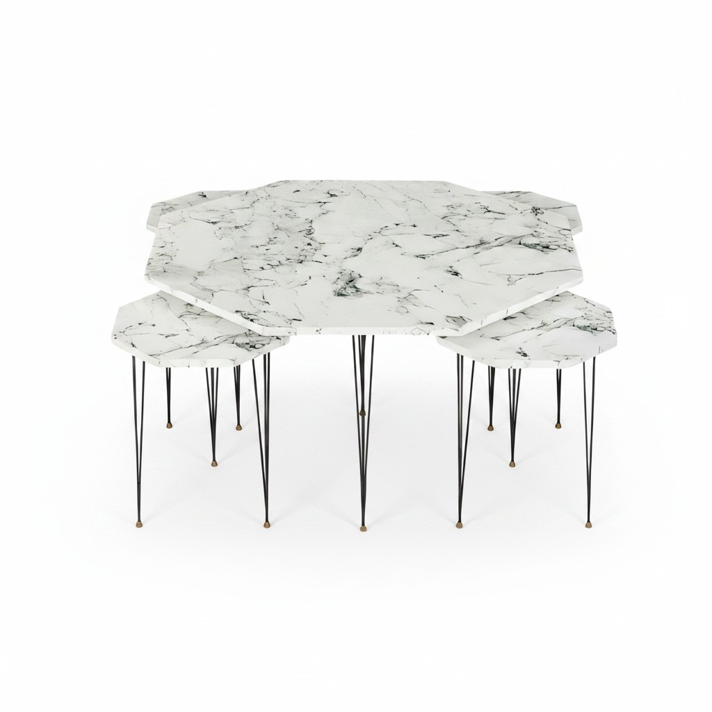 Modern white wooden coffee table with side tables in elegant style