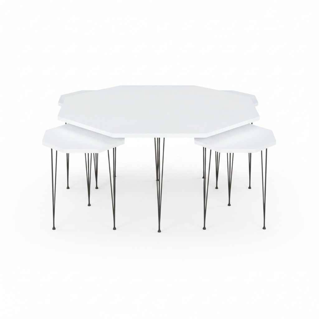 Elegant white wooden table with modern design and side tables