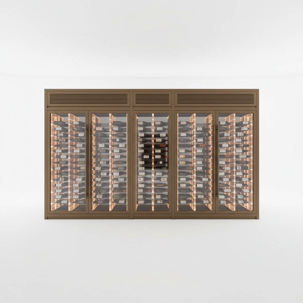 Elegant wine cabinet made of stainless steel in gold with dual zone cooling