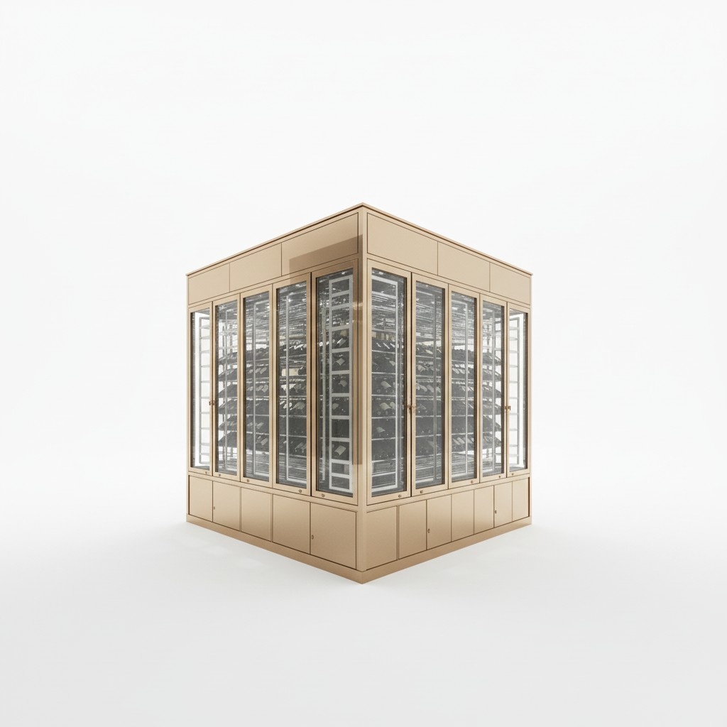Elegant wine cabinet made of stainless steel in gold modern luxury design