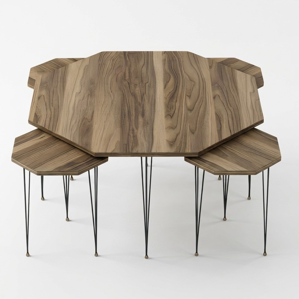 Elegant wooden coffee table with side tables in brown