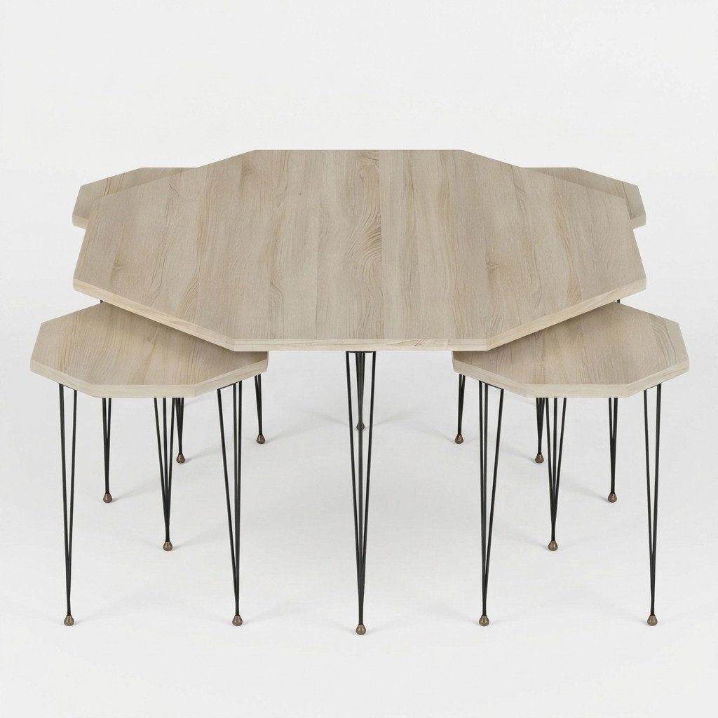 Elegant wooden coffee table with side tables in brown