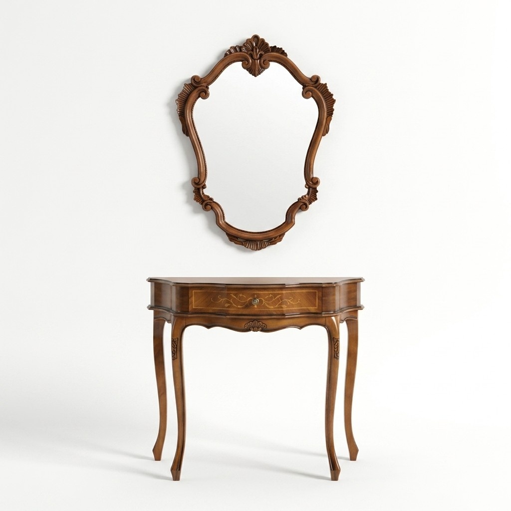 Elegant Brown Console Table Mirror Classic Bedroom Set