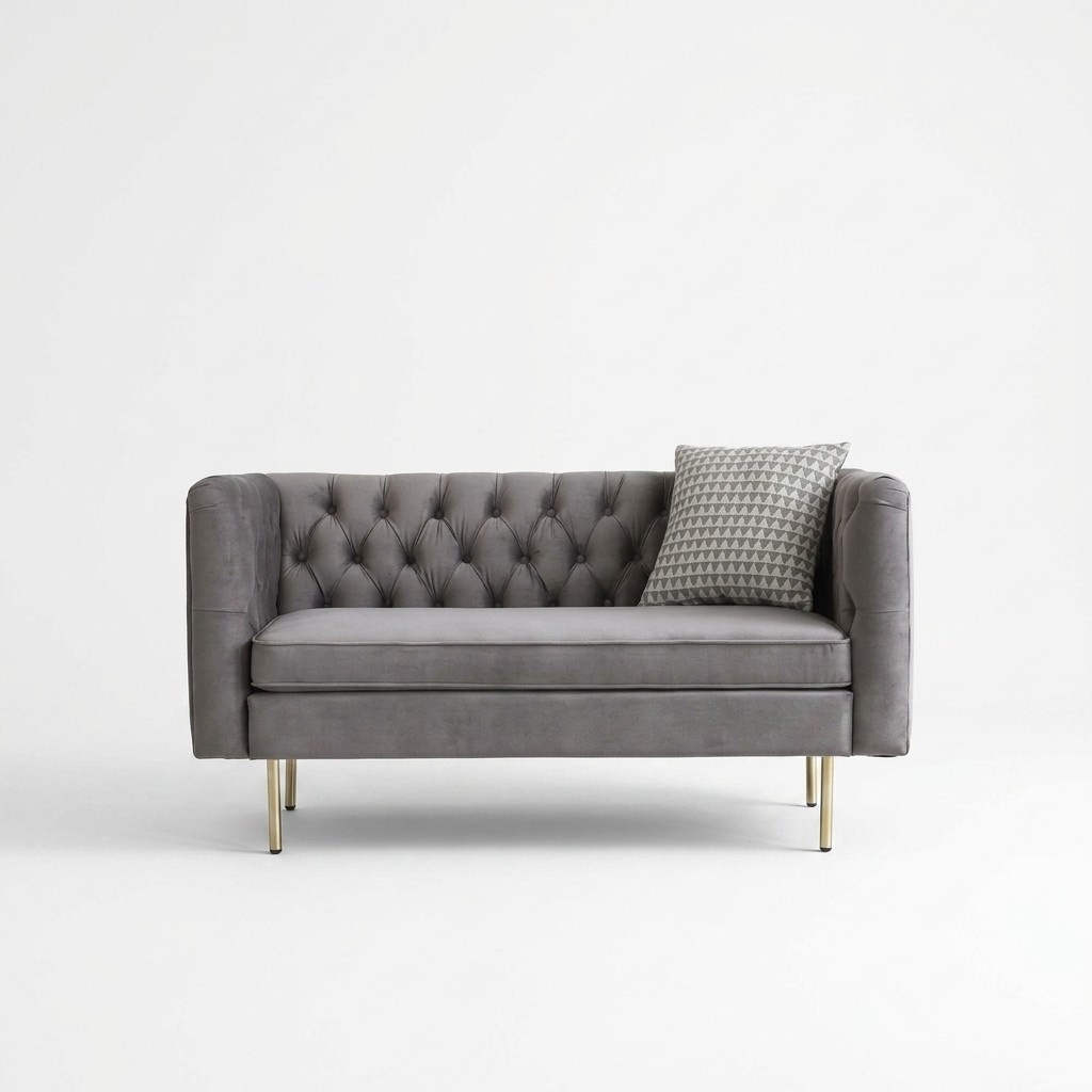 English Style Furniture Chesterfield 2-Seater Couch Grey Sofa New Textile Upholstered