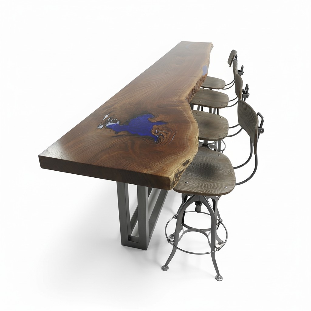Epoxy counter bar table real wood solid furniture waterfall epoxy table 240x70