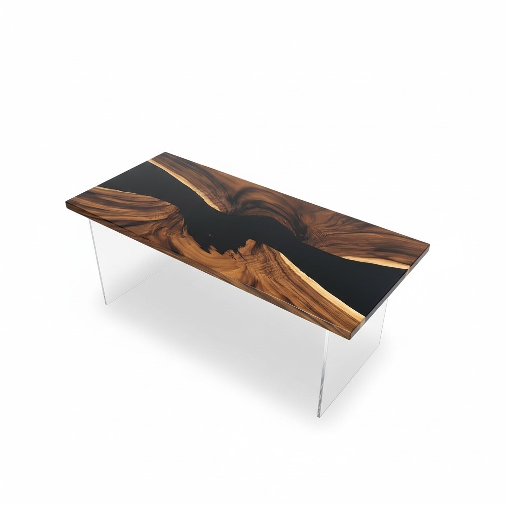 Epoxy Resin Dining Table Real Wood Solid Furniture Waterfall Epoxy Table 161x71cm