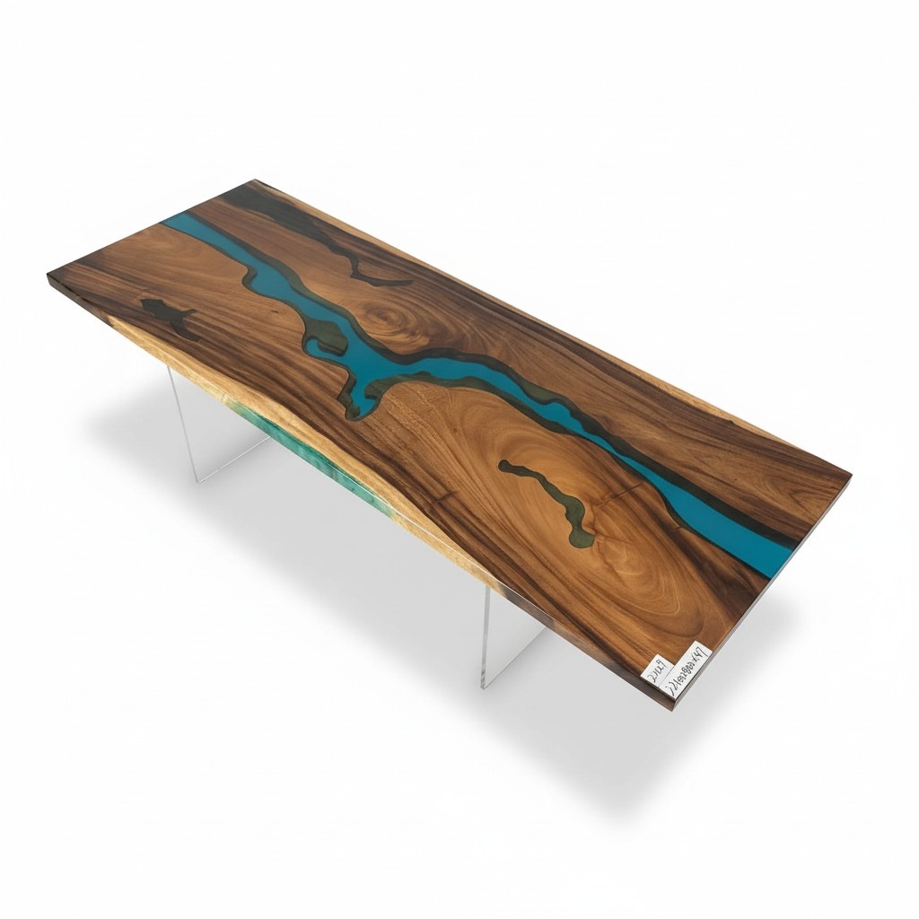 Epoxy Resin Dining Table Real Wood Solid Furniture Waterfall Epoxy Table 221x80cm