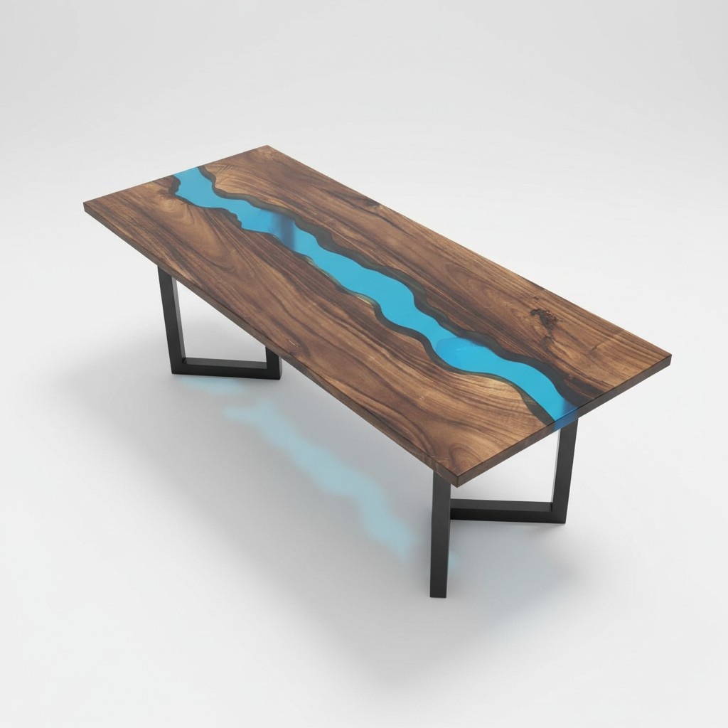 Epoxy Resin River Table Real Solid Wood Blue Water Tables Epoxy Furniture New