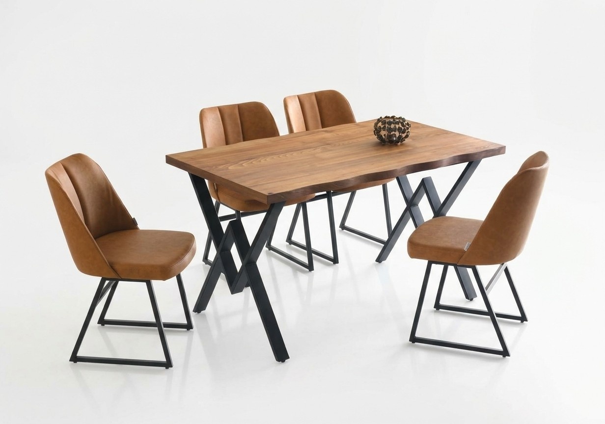 Dining area dining room furniture dining group dining table chairs 5-piece brown table