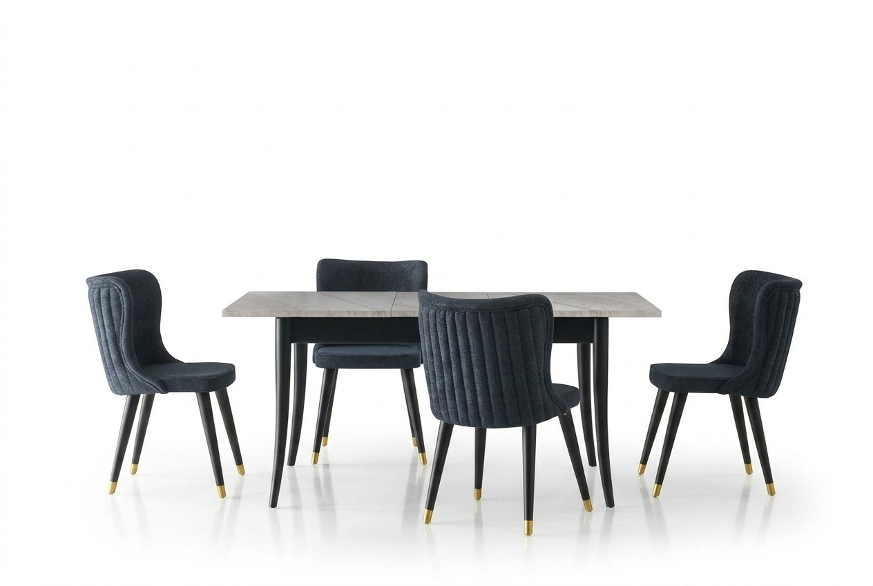 Dining area extendable dining table, 5-piece dining set, chairs, gray.