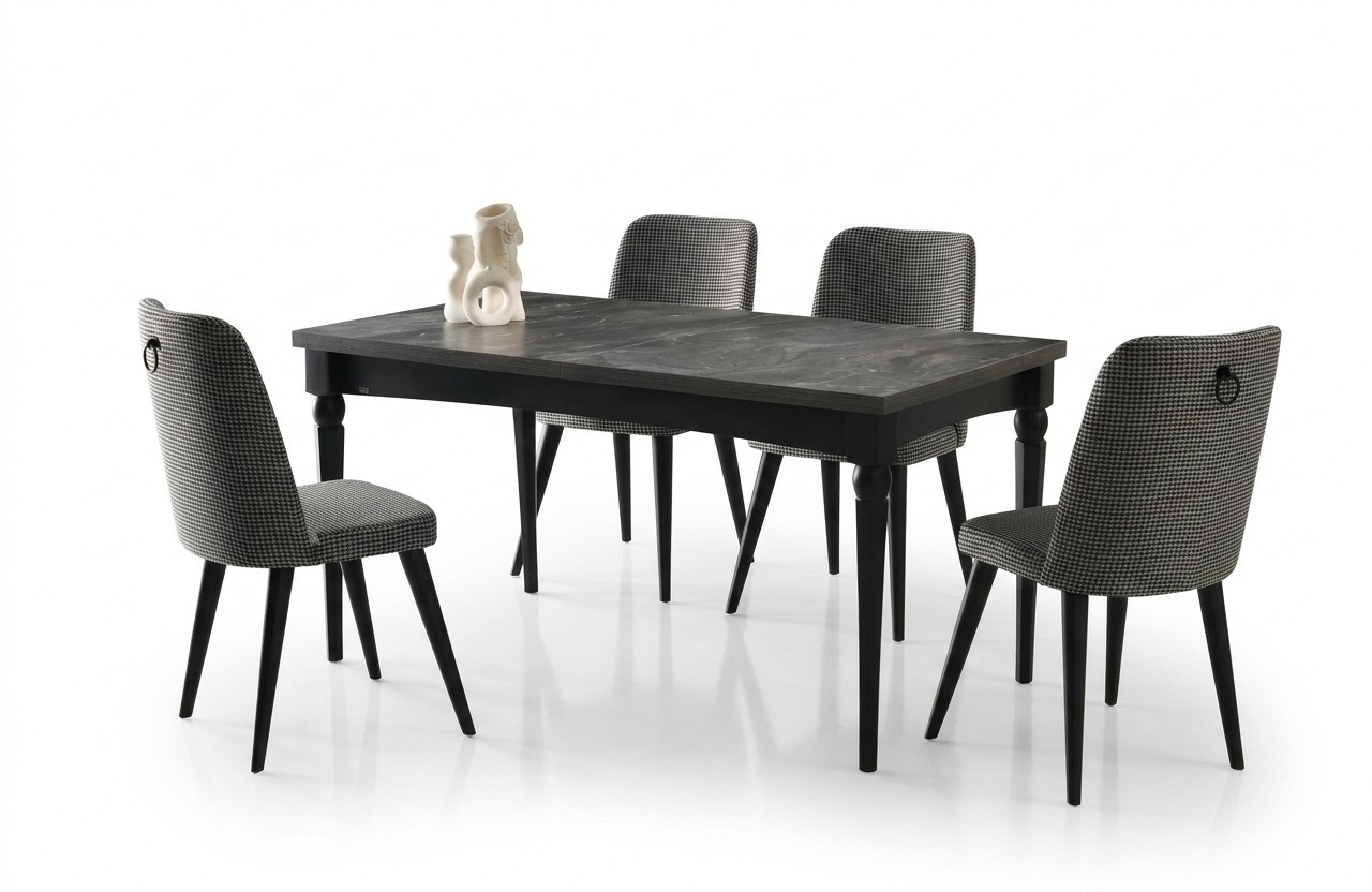 Dining area, extendable dining table, dining set, 5-piece, dining room, gray table.