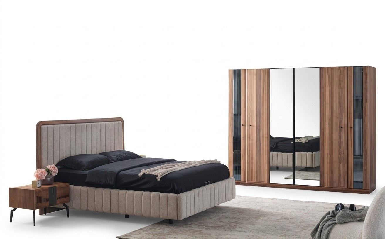 Exclusive Bedroom Set Bed 2x Bedside Tables and Wardrobe 4 pcs.