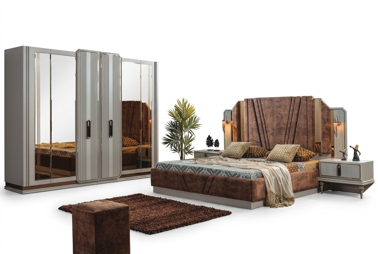 Exclusive bedroom set double bed 2x bedside tables wardrobe