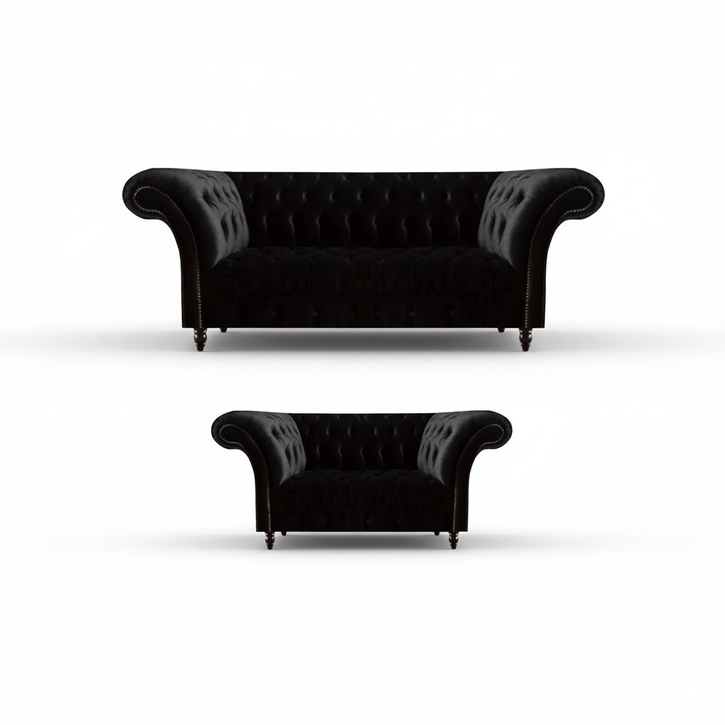Exclusive Black Chesterfield Seating Furniture Modern Pillow Sofas 2-piece