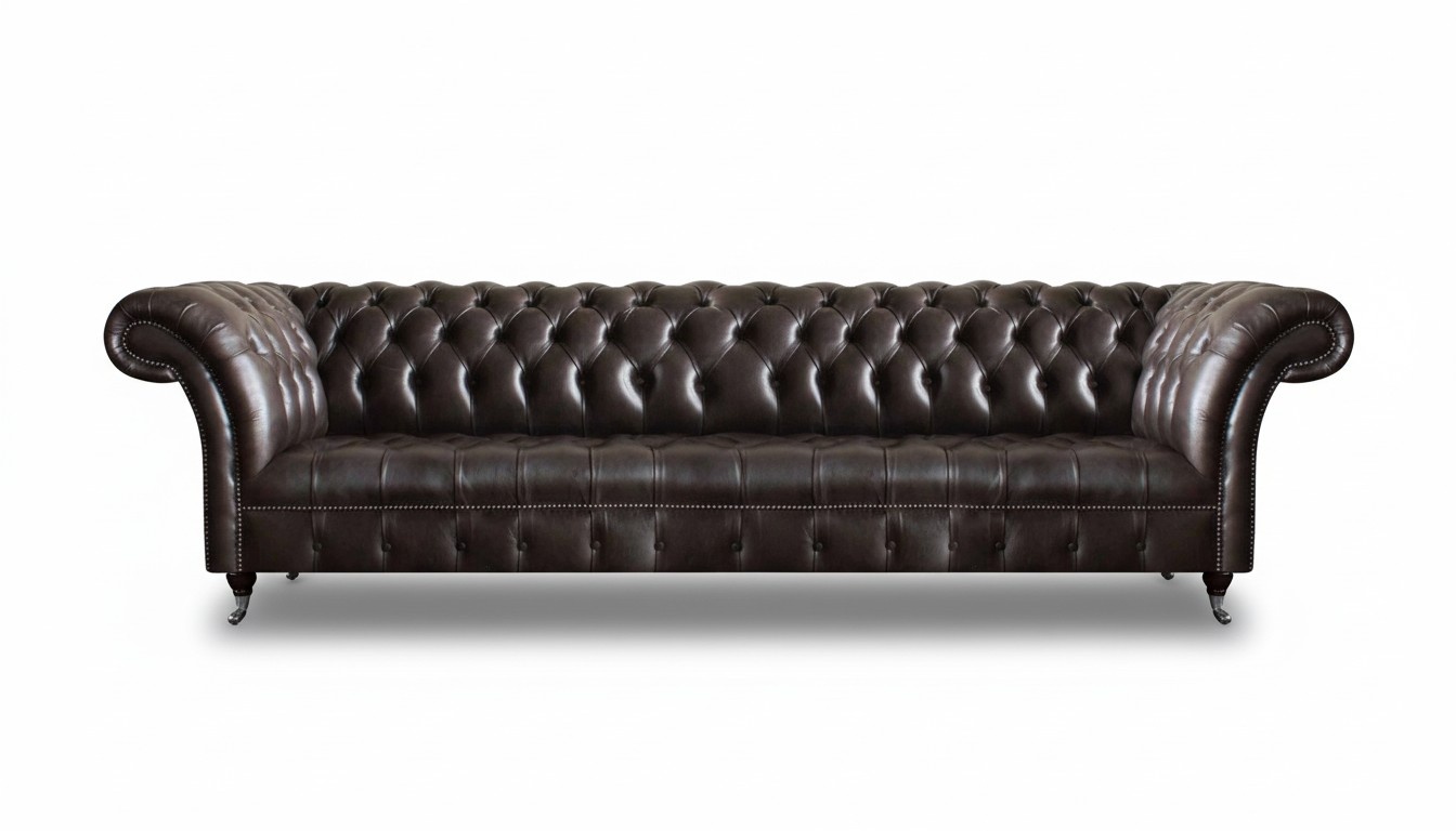 Exclusive brown Chesterfield leather sofa 4-seater living room furniture new